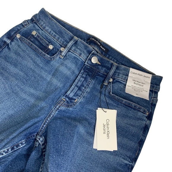 Calvin Klein New Distressed Mid Rise Boyfriend Jeans Size 27 Roll Up or Down - Picture 9 of 10